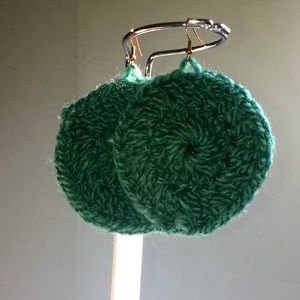 Pine Green handmade hoop crochet copper metal closure earrings New never worn
